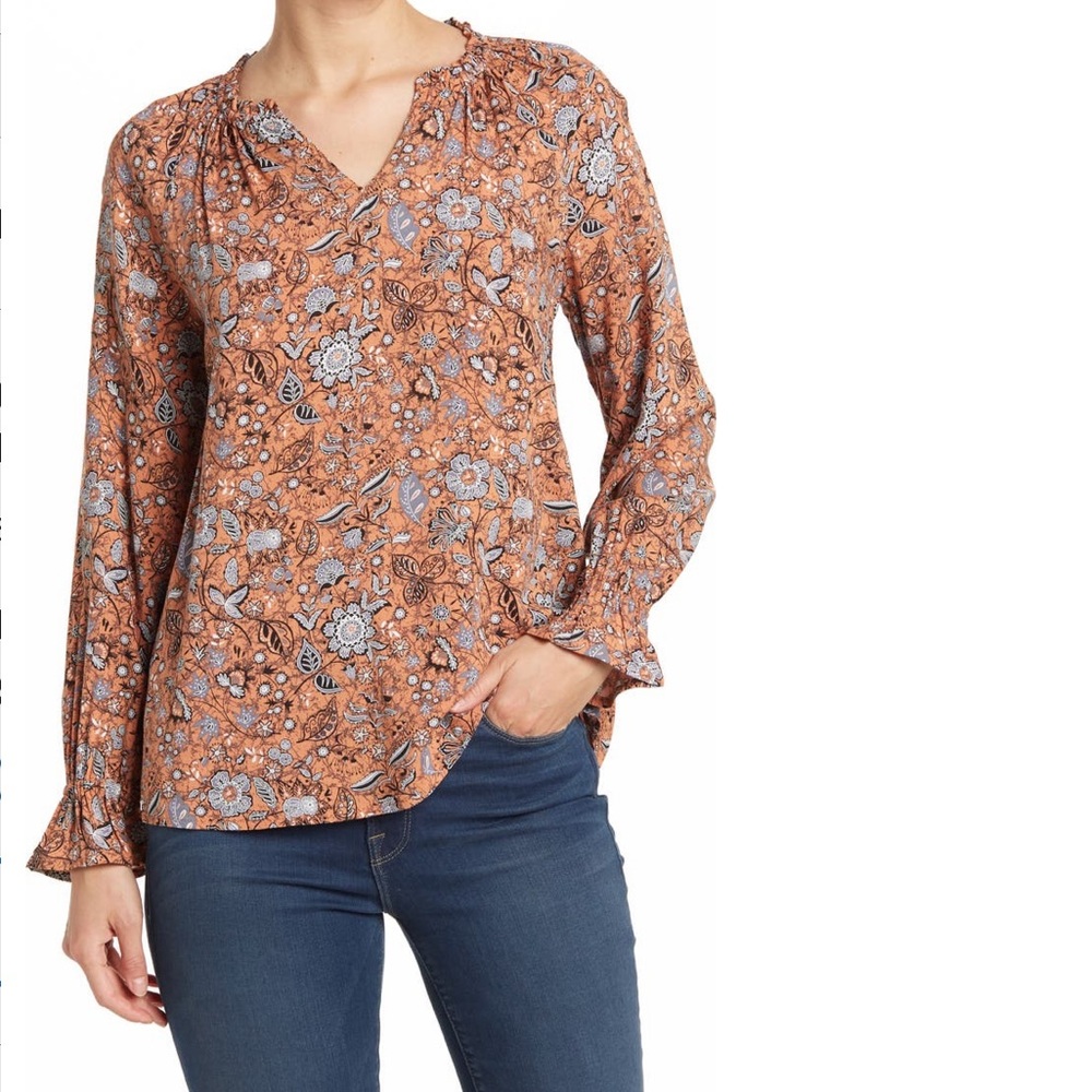 C AND C CALIFORNIA Ashley Floral Print Boho Blouse In Sunburn Folklore Floral